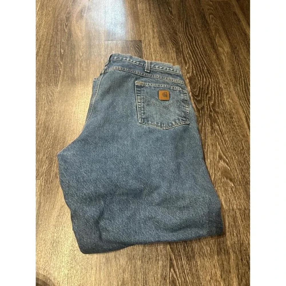 Carhartt Flannel Lined Denim Jeans Workwear Rugged Blue Mens Size 42x32